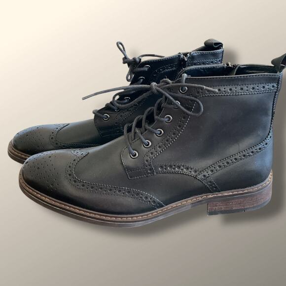 Men\'s 13 MORETTI Birmingham Side Zip Black Leather Wingtip Boots main image 13